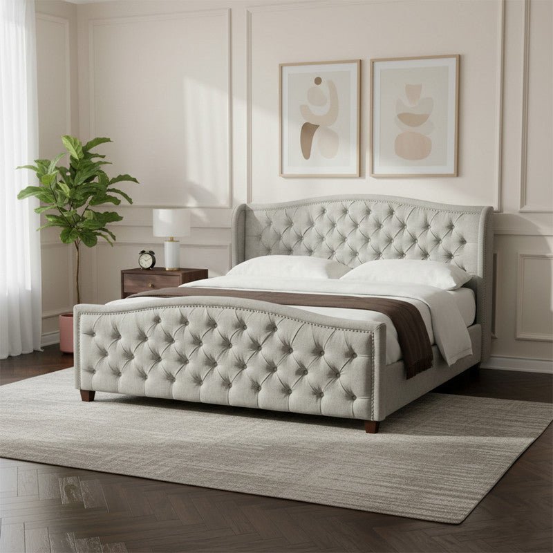 Royal | Aquilera Wingback Tufted Upholstered Bed in Gray - Al Rugaib Furniture