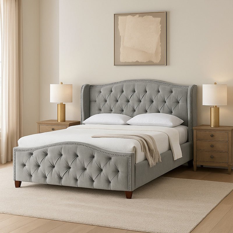 Royal | Aquilera Wingback Tufted Upholstered Bed in Gray - Al Rugaib Furniture