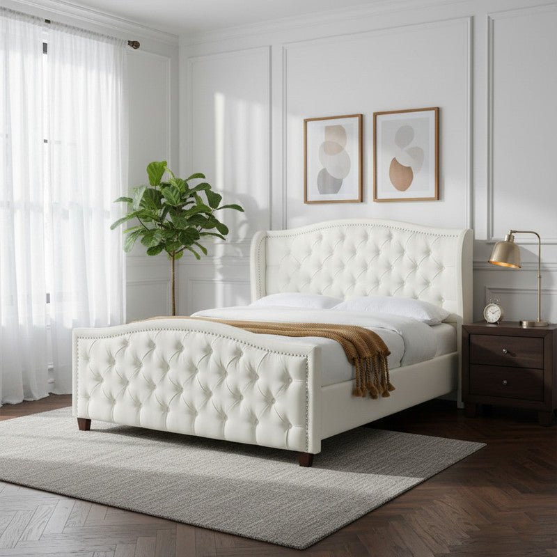 Royal | Aquilera Wingback Tufted Upholstered Bed in White Beds| Royal Furniture
