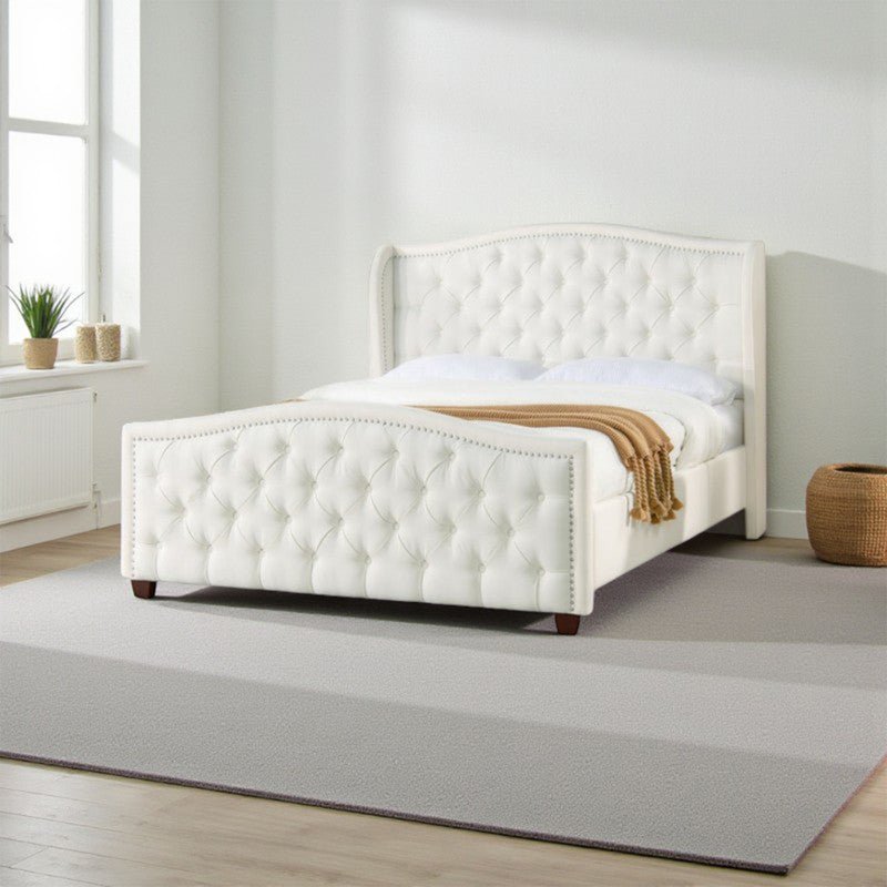 Royal | Aquilera Wingback Tufted Upholstered Bed in White Beds| Royal Furniture