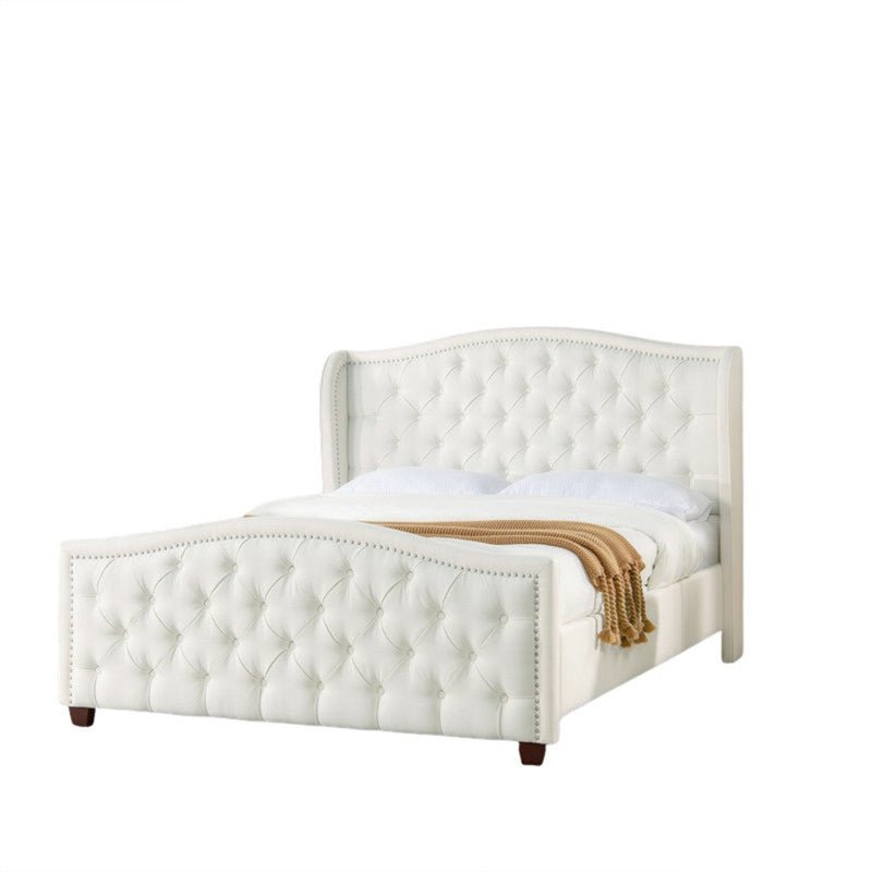 Royal | Aquilera Wingback Tufted Upholstered Bed in White Beds| Royal Furniture