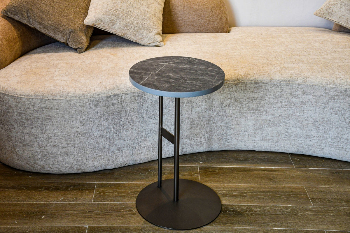 Royal | AspenArch Side Table with Natural Marble Top and Swedish Wood Base in Black and Gray – 35×56 cm Accent & End Tables| Royal Furniture