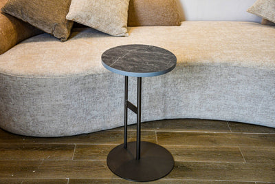 Royal | AspenArch Side Table with Natural Marble Top and Swedish Wood Base in Black and Gray – 35×56 cm - Al Rugaib Furniture