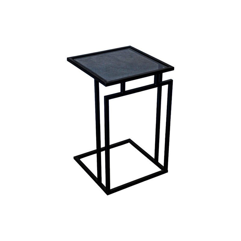 Royal | BambooBliss Side Table with Glass Top and Steel Base in Black – 35×56 cm Accent & End Tables| Royal Furniture