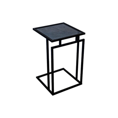 Royal | BambooBliss Side Table with Glass Top and Steel Base in Black – 35×56 cm - Al Rugaib Furniture