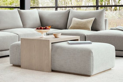 Royal | Beige Center Table – MDF Wood & Gray Linen Fabric – 120×80×55 cm - Al Rugaib Furniture