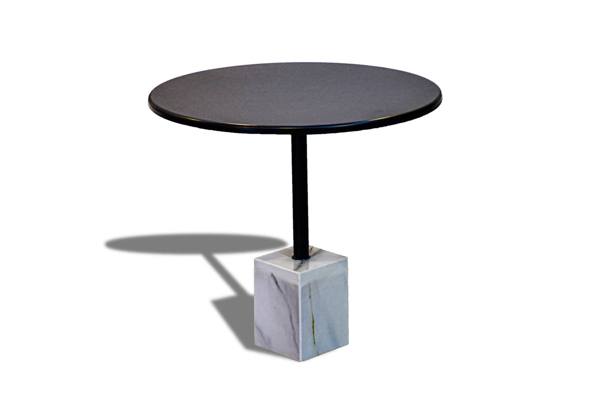 Royal | Black & White Side Table – Wooden Top with Marble Cube Base (60×55 cm) Accent & End Tables| Royal Furniture