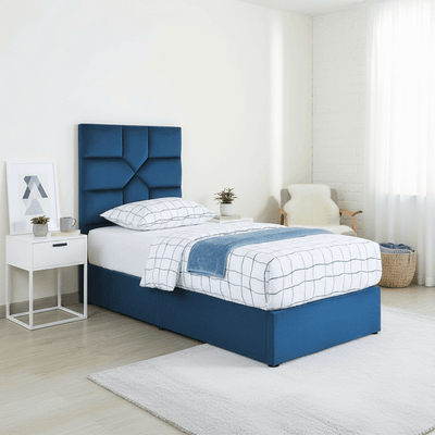 Royal | BlueAura Single Velvet Bed – Blue - Al Rugaib Furniture