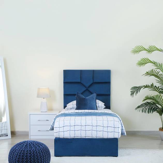 Royal | BlueAura Single Velvet Bed – Blue Beds| Royal Furniture