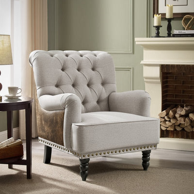 Royal | Classic Chesterfield Armchair with Dual Arm Design in Linen Fabric – 89×80×93 cm - Al Rugaib Furniture