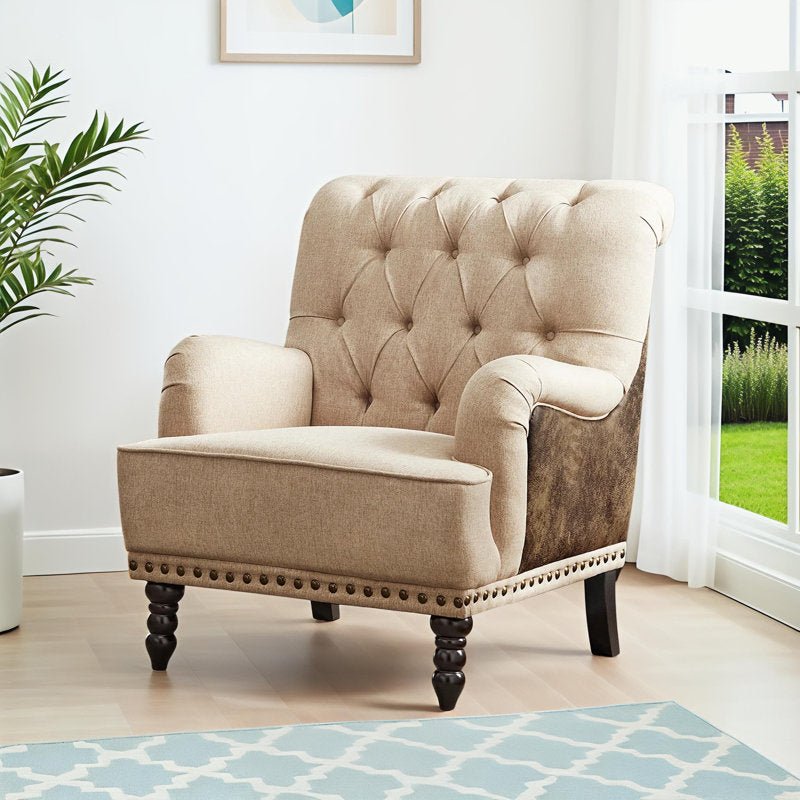 Royal | Classic Chesterfield Armchair with Dual Arm Design in Linen Fabric – 89×80×93 cm - Al Rugaib Furniture