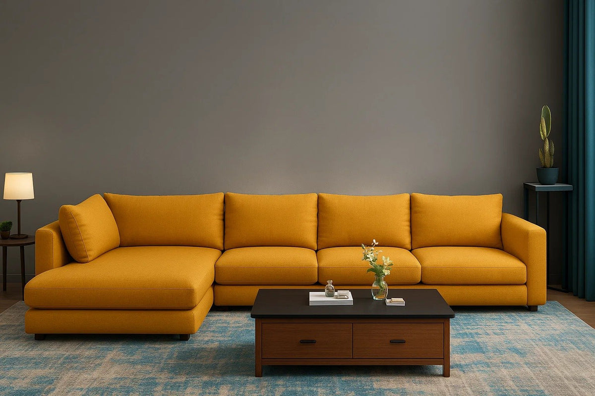 Royal | Comfort Silk L-Shape Sofa Linen Fabric Sectionals| Royal Furniture