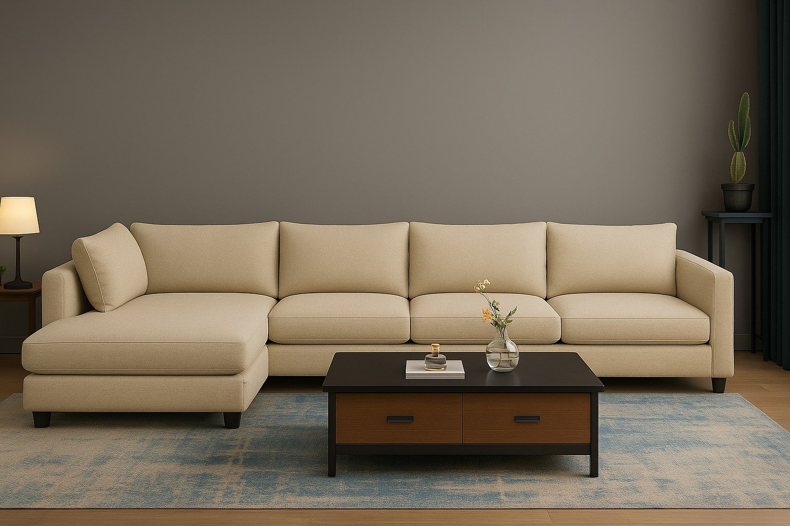 Royal | Comfort Silk L-Shape Sofa Linen Fabric Sectionals| Royal Furniture