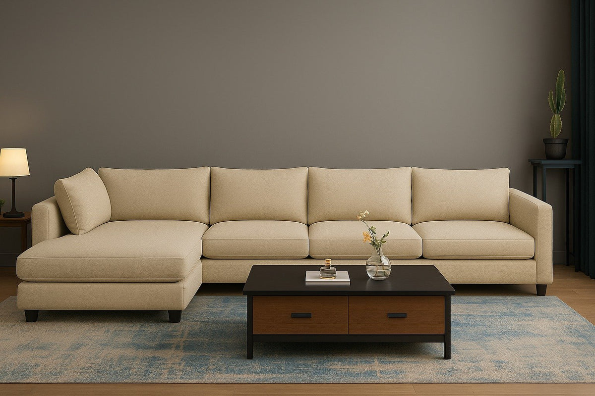 Royal | Comfort Silk L-Shape Sofa Linen Fabric Sectionals| Royal Furniture