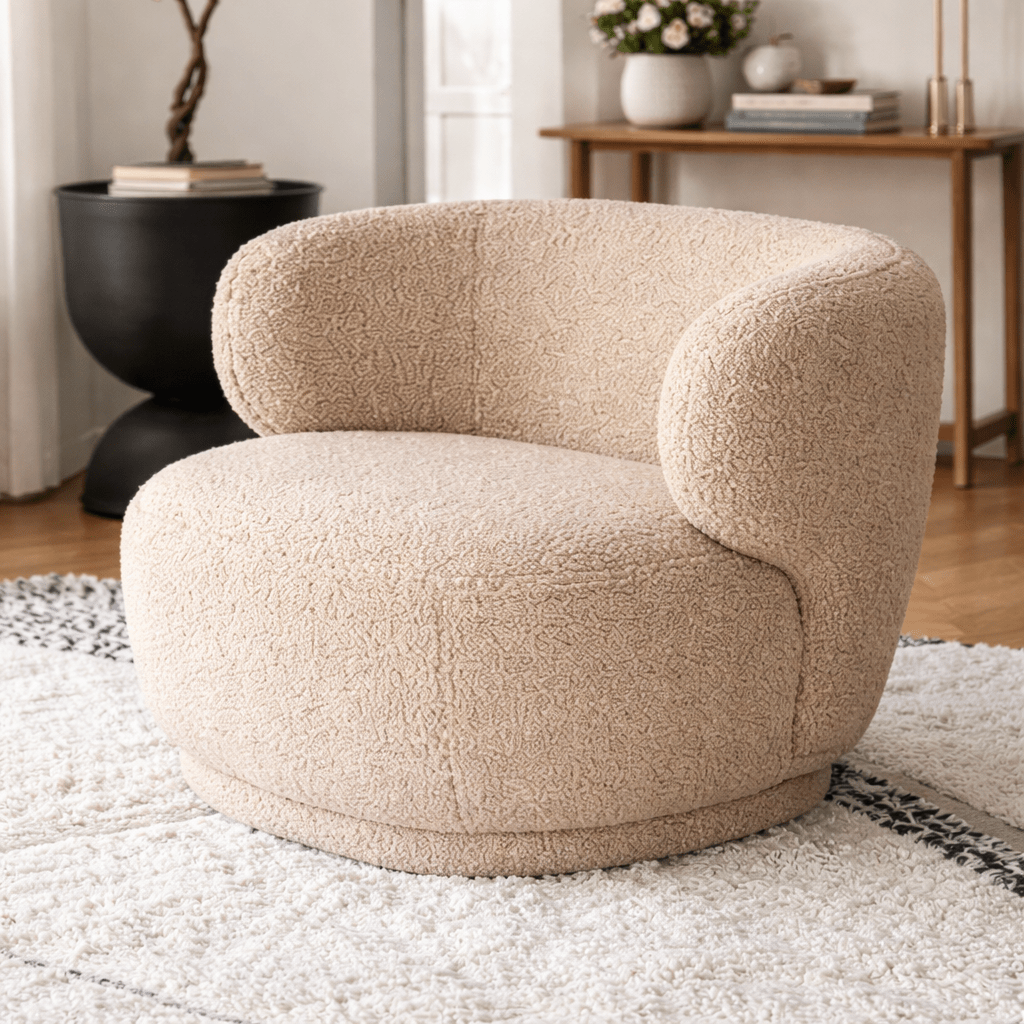 Royal | Cozy Bouclé Relax Chair with Swedish Wood Frame – Light Brown – 80×75×78 cm Chairs| Royal Furniture