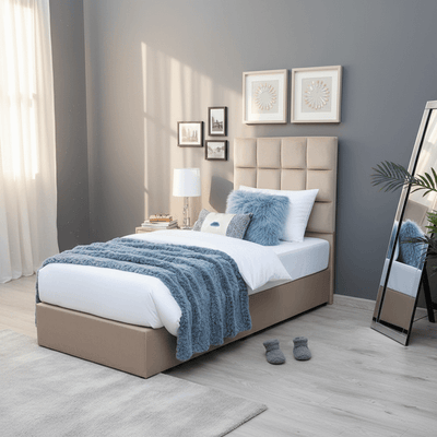 Royal | CozyVelvet Single Velvet Bed – Beige - Al Rugaib Furniture