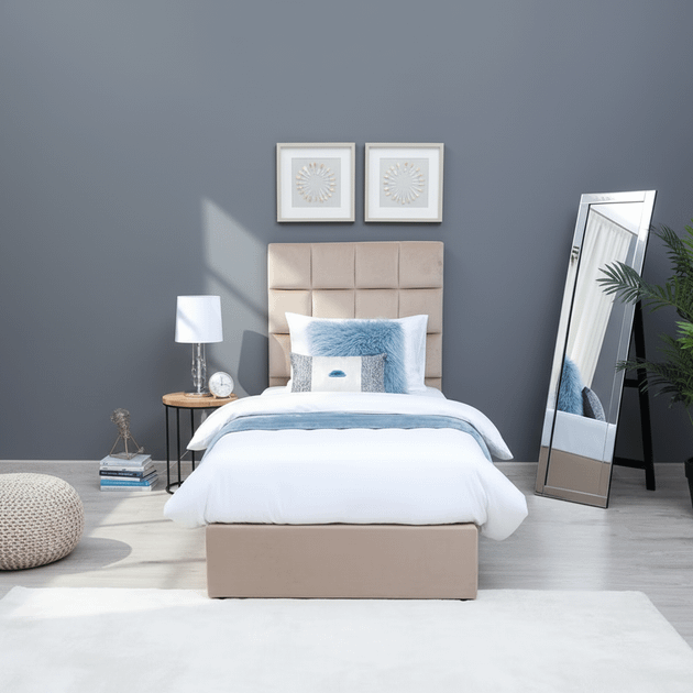 Royal | CozyVelvet Single Velvet Bed – Beige - Al Rugaib Furniture