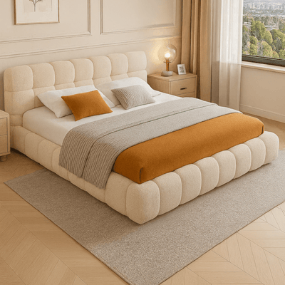 Royal | Curva White Bouclé Special Bed - Al Rugaib Furniture