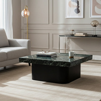 Royal | Elora Square Marble Coffee Table with Unani Marble Top and Swedish Wood Base in Bluish and White – 110×45 cm - Al Rugaib Furniture