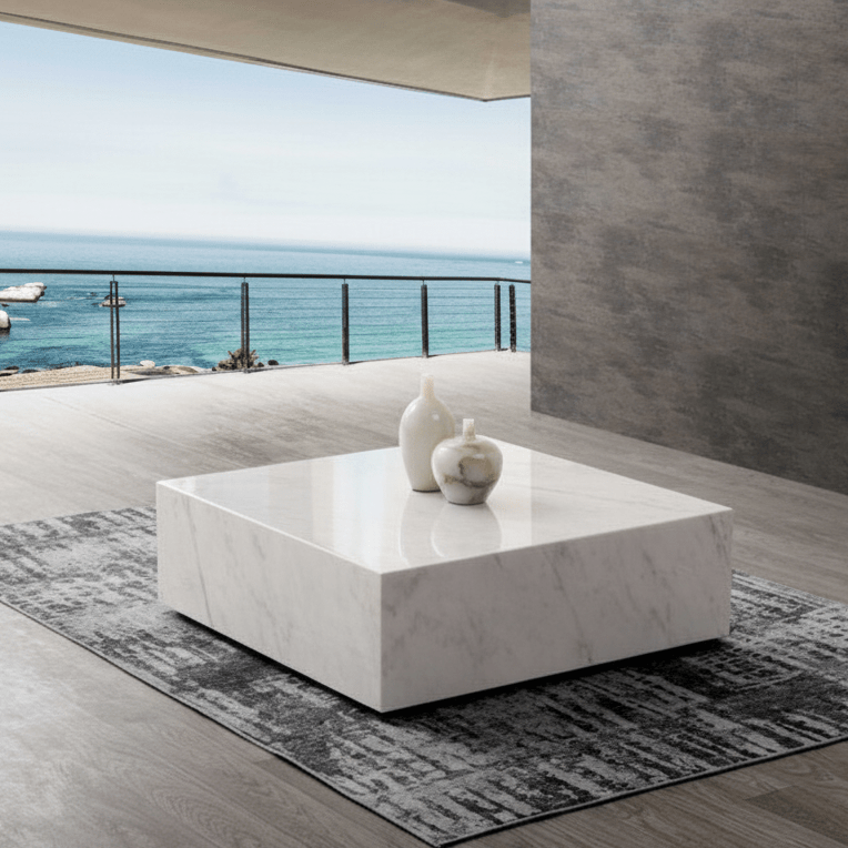 Royal | Enchanted Forest Natural Marble Coffee Table - Black & White - 110×110×50 cm Coffee Tables| Royal Furniture