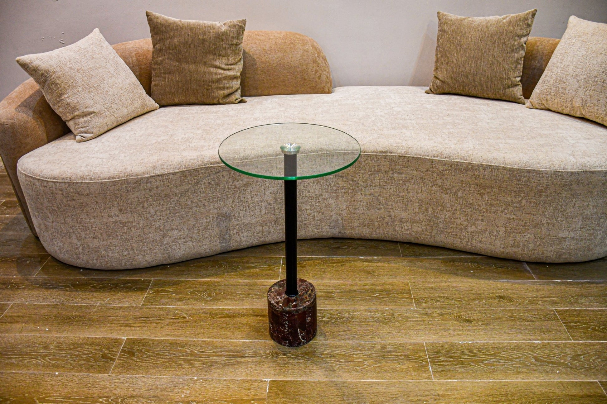 Royal | Glass-Top Accent Side Table with Marble Base – Reddish Accent & End Tables| Royal Furniture