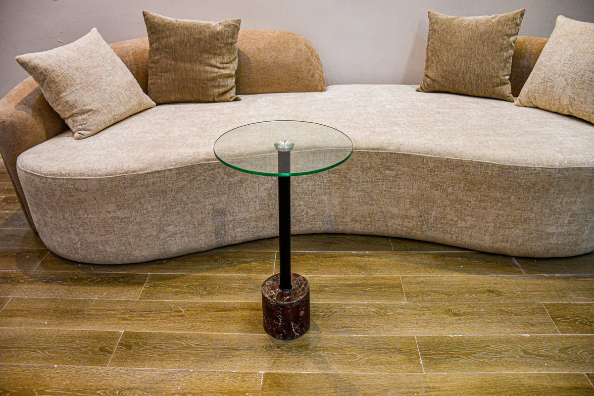 Royal | Glass-Top Accent Side Table with Marble Base – Reddish Accent & End Tables| Royal Furniture