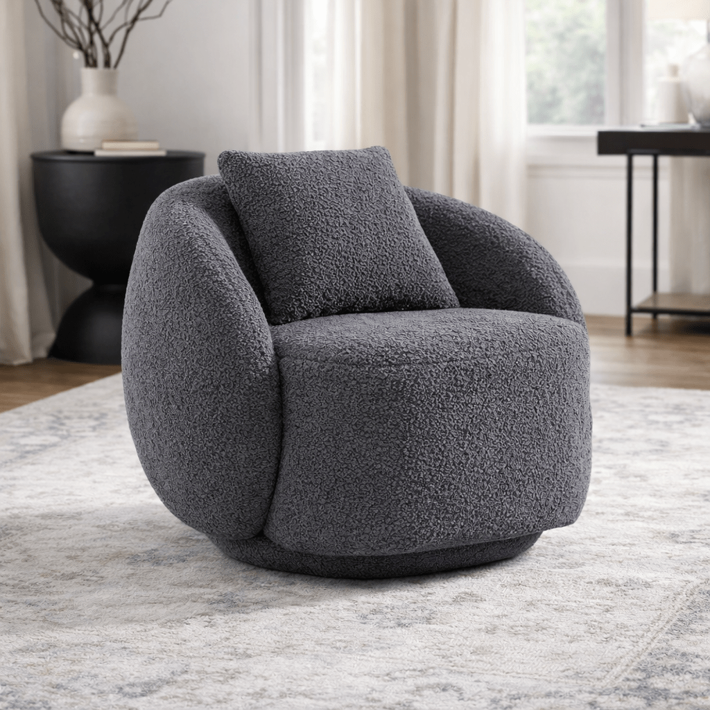 Royal | Grey Bouclé Relax Chair with Swedish Wood Frame – 85×82×78 cm Chairs| Royal Furniture