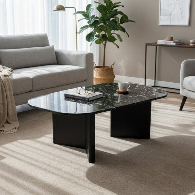 Royal | Industrial Black & White Marble Coffee Table with Swedish Wood Base – 115×60×40 cm Coffee Tables| Royal Furniture