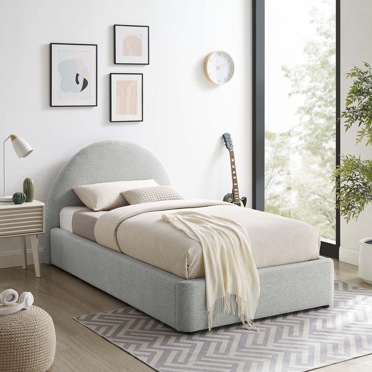 Royal | LinenArc Soft Linen Upholstered Twin Bed – Arc Headboard Design Beds| Royal Furniture