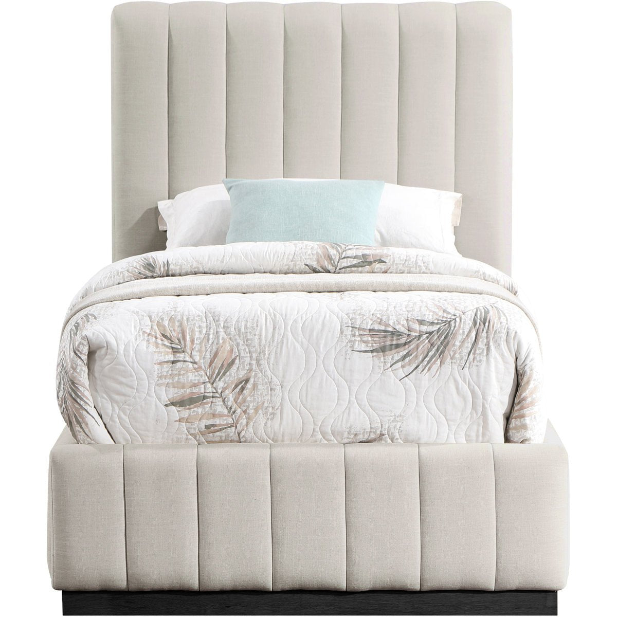 Royal | LinenAura Beige Linen Upholstered Twin Bed Beds| Royal Furniture