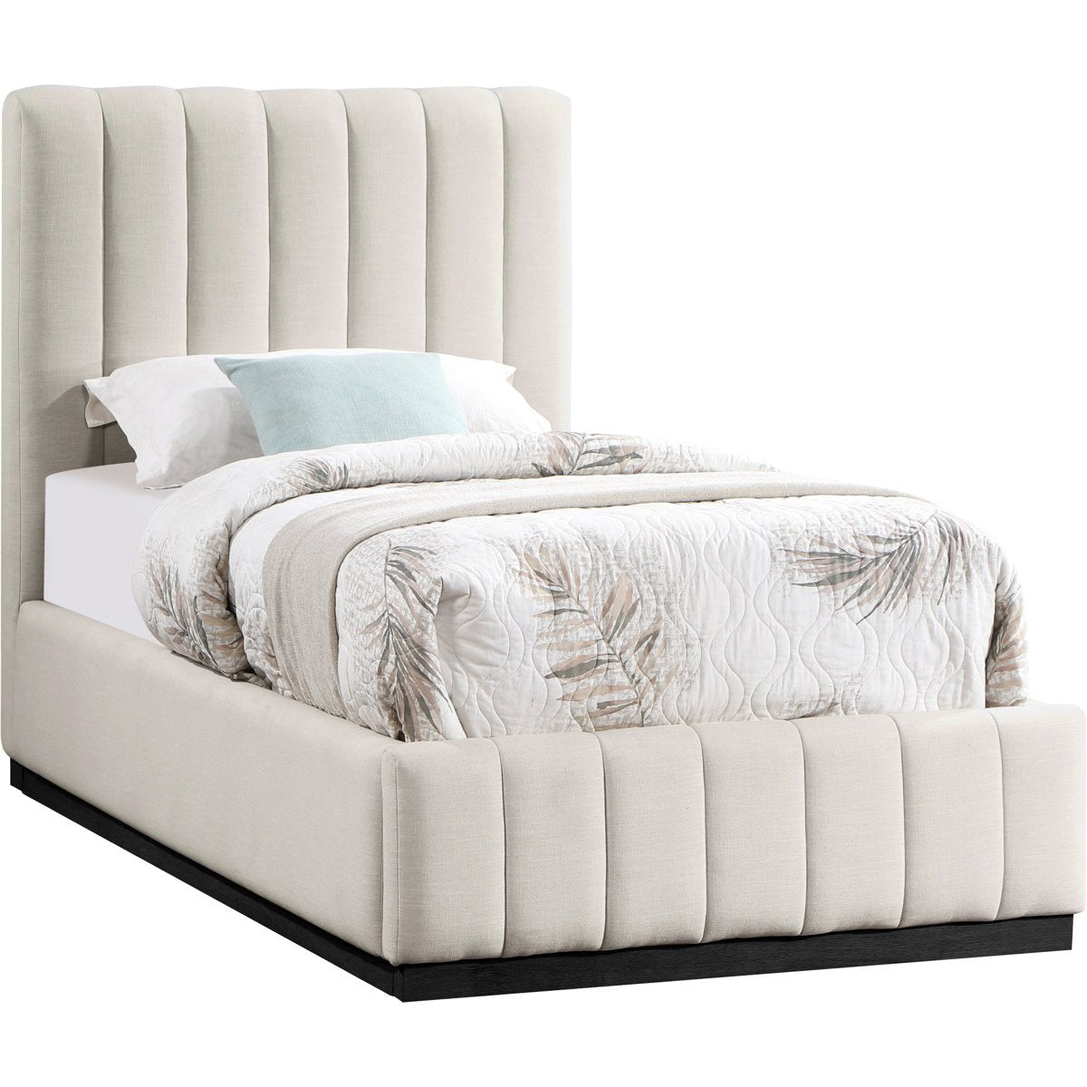 Royal | LinenAura Beige Linen Upholstered Twin Bed Beds| Royal Furniture
