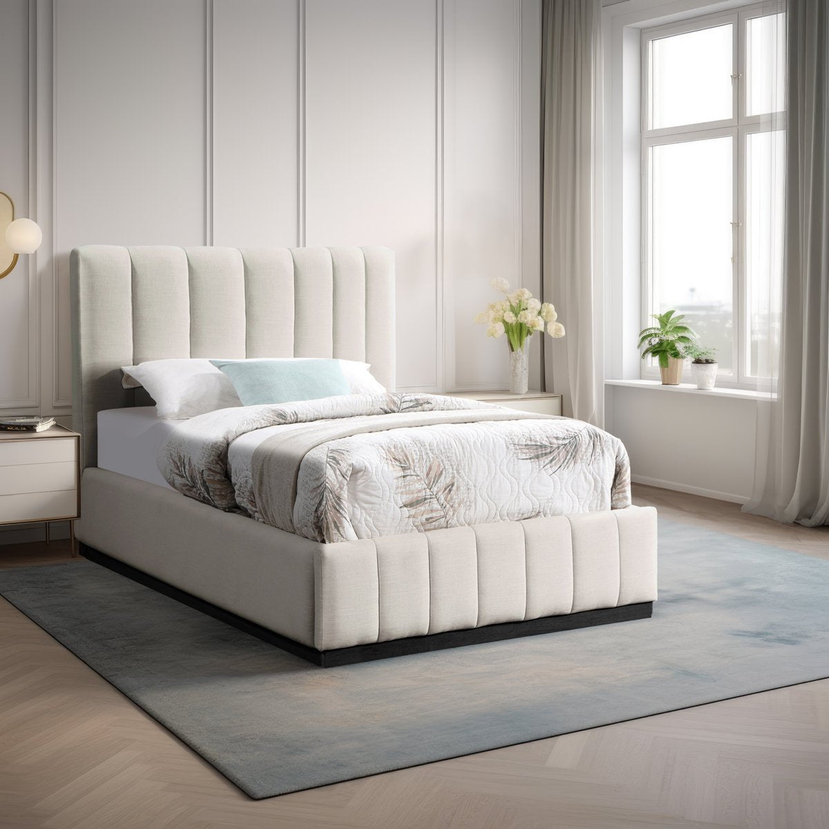 Royal | LinenAura Beige Linen Upholstered Twin Bed Beds| Royal Furniture