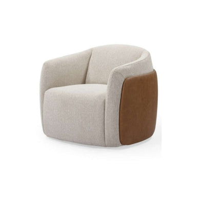 Royal | Luxe Comfort Armchair with Linen & Leather Upholstery in Beige – 92×88×72 cm - Al Rugaib Furniture
