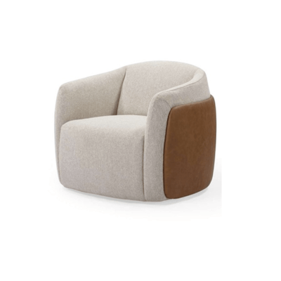 Royal | Luxe Comfort Armchair with Linen & Leather Upholstery in Beige – 92×88×72 cm - Al Rugaib Furniture