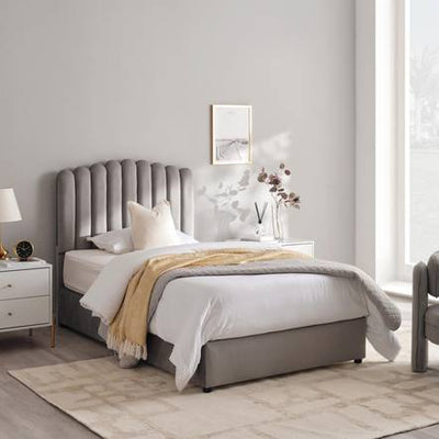 Royal | LuxeVelvet Single Velvet Bed – Grey - Al Rugaib Furniture