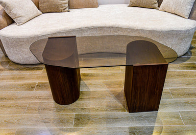 Royal | Modern Brown Mirror Coffee Table – Glass Top with Wooden Base - 120×50×50 cm - Al Rugaib Furniture