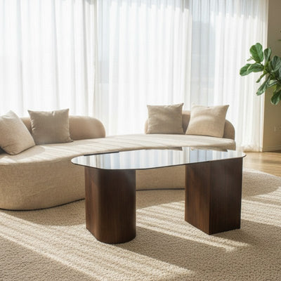 Royal | Modern Brown Mirror Coffee Table – Glass Top with Wooden Base - 120×50×50 cm - Al Rugaib Furniture