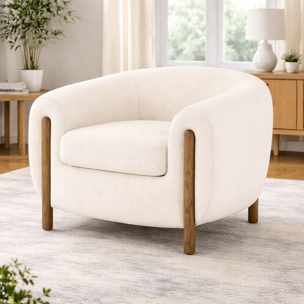 Royal | Modern Chair - Linen Fabric with Green Foam and Swedish Wood - Off White - 85x80x85cm Chairs| Royal Furniture