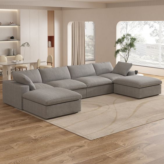 Royal | Modern Gray Corner Sofa – 340×160×160 cm, Chanel Fabric Sectionals| Royal Furniture