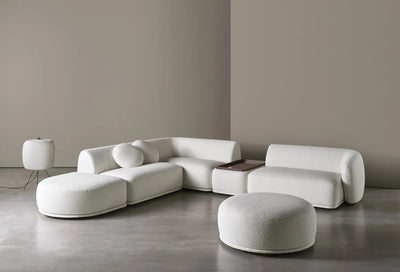 Royal | Modernity White L - Shape Sofa with Soft Chanel Upholstery – 300×280 cm with Round Pouf - Al Rugaib Furniture