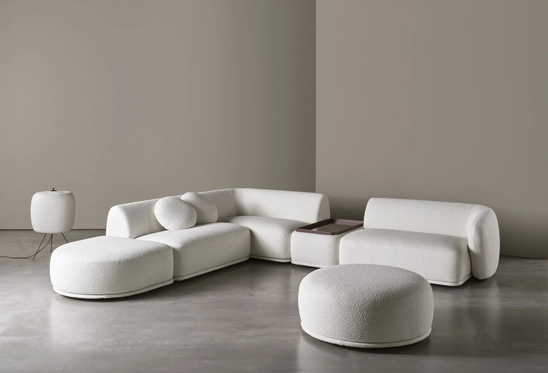 Royal | Modernity White L - Shape Sofa with Soft Chanel Upholstery – 300×280 cm with Round Pouf - Al Rugaib Furniture