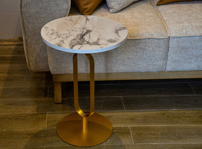 Royal | OakHorizon Side Table – Swedish Wood & Steel – White & Gold – 35×55 cm - Al Rugaib Furniture