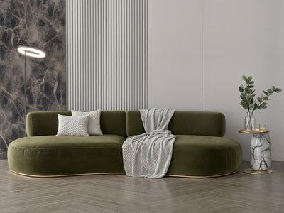 Royal | Olive Green Velvet Relax Sofa – Swedish Wood Frame – 250×85×40 cm - Al Rugaib Furniture