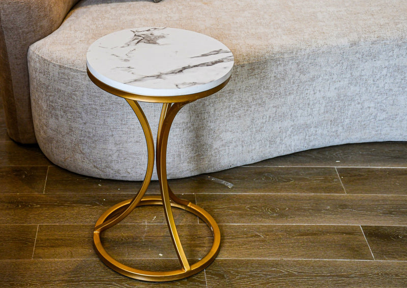 Royal | PoplarPulse Side Table with Swedish Wood Top and Steel Base in White and Gold – 35×56 cm - Al Rugaib Furniture