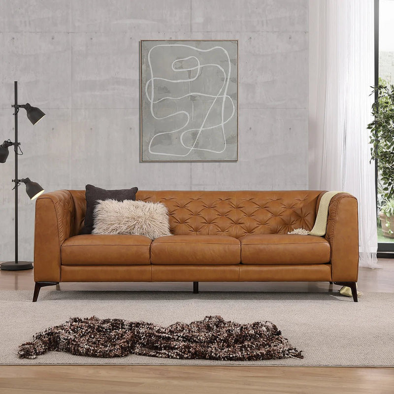 Royal | Premium Brown Leather Relax Sofa with Swedish Wood Frame – 225×85×45 cm - Al Rugaib Furniture