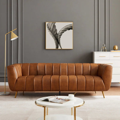 Royal | Premium Leather Sofa – Swedish Wood Frame – Brown – 230×85×45 cm - Al Rugaib Furniture