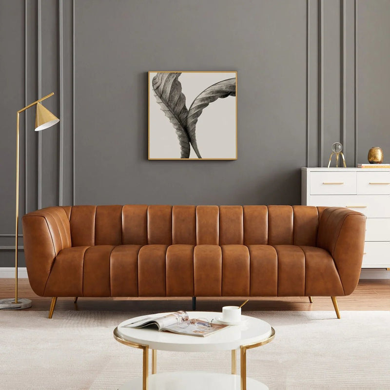 Royal | Premium Leather Sofa – Swedish Wood Frame – Brown – 230×85×45 cm - Al Rugaib Furniture