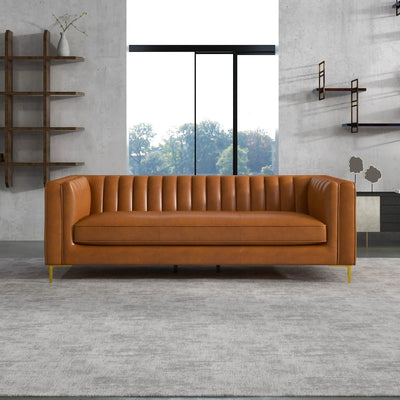 Royal | Premium Leather Sofa – Swedish Wood Frame – Orange – 225×85×45 cm - Al Rugaib Furniture