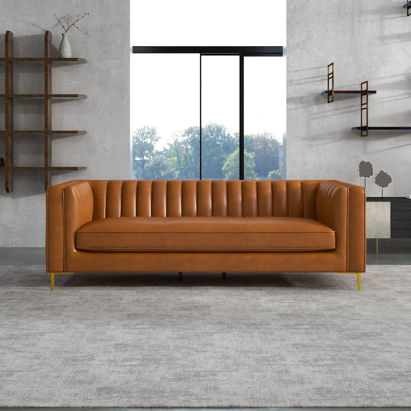 Royal | Premium Leather Sofa – Swedish Wood Frame – Orange – 225×85×45 cm - Al Rugaib Furniture