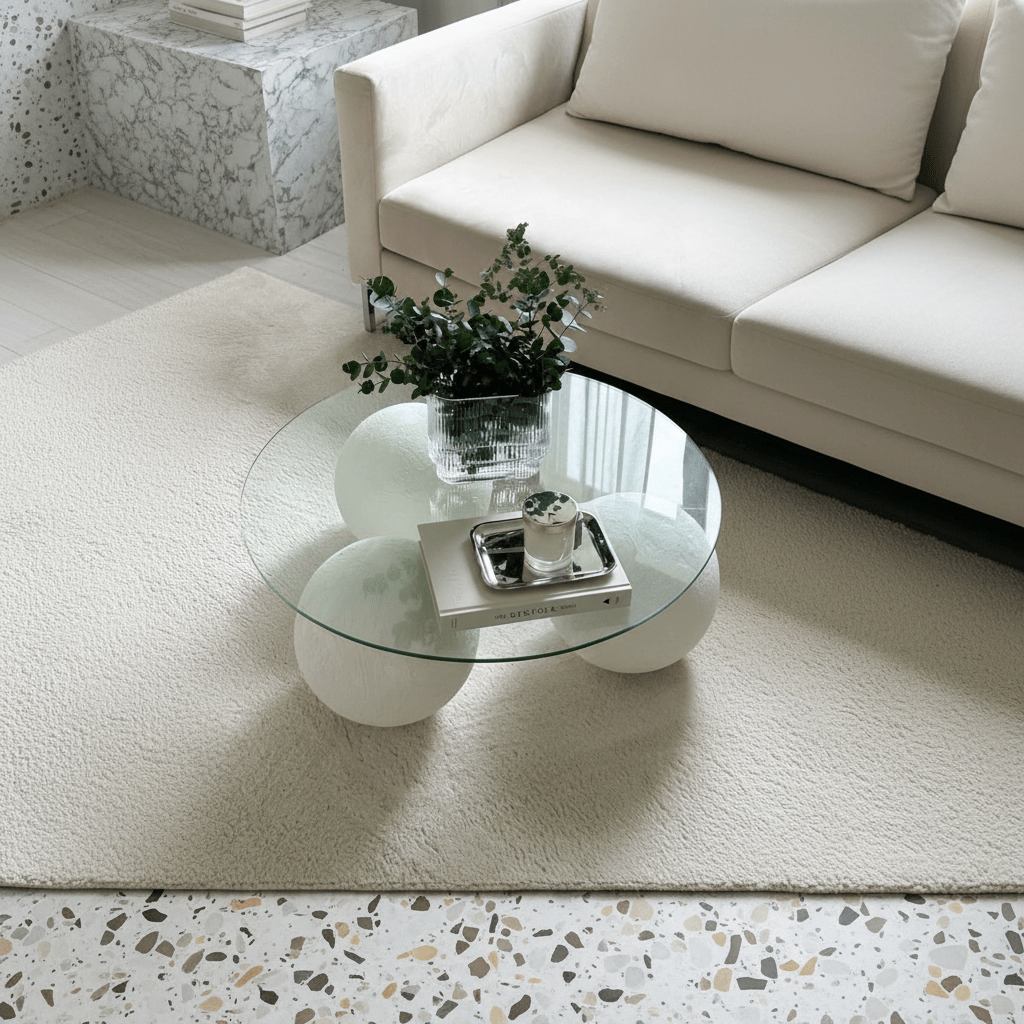 Royal | RadiantRise Marble Coffee Table with Natural Stone & Clear Glass - White - 110x110x40 cm Coffee Tables| Royal Furniture